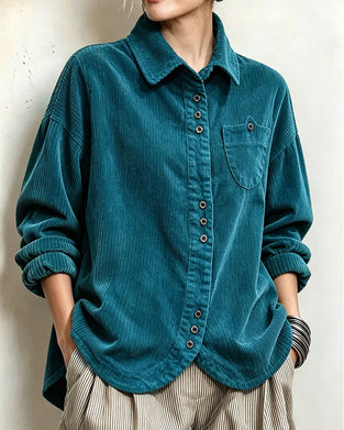 Lapel Button Striped Pocket Shirt