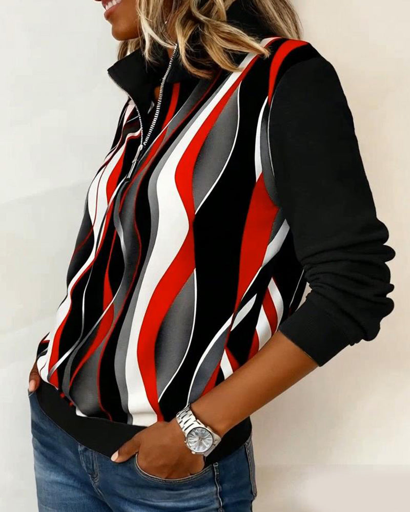 Half-Zip Long-Sleeved Printed Sweatshirt