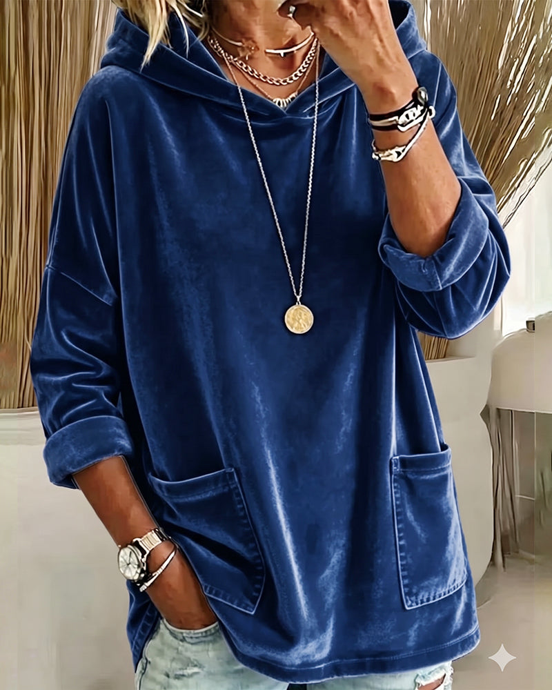 Solid Color Pocket Hooded Sweatshirt