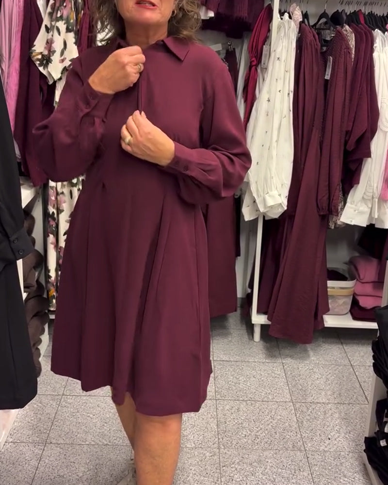 Half-Zip Lapel Swing Dress