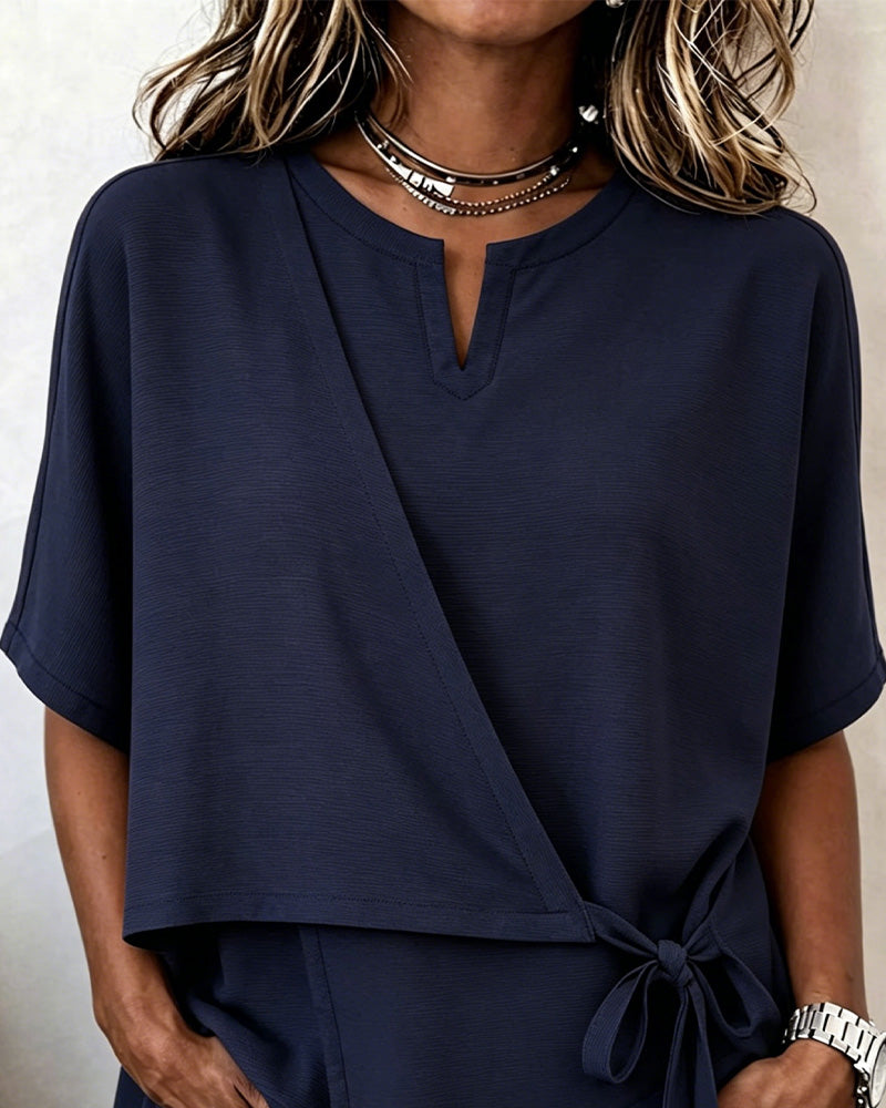 Casual Tie Solid Blouse