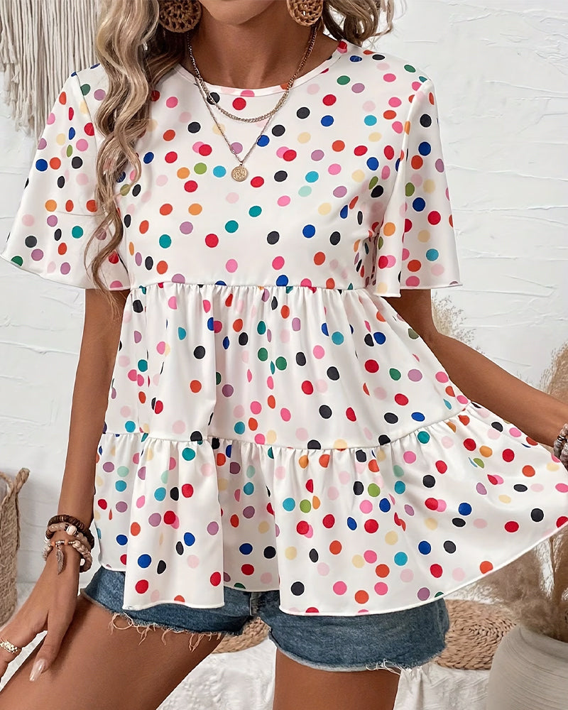Colorful Polka Dot Babydoll Blouse