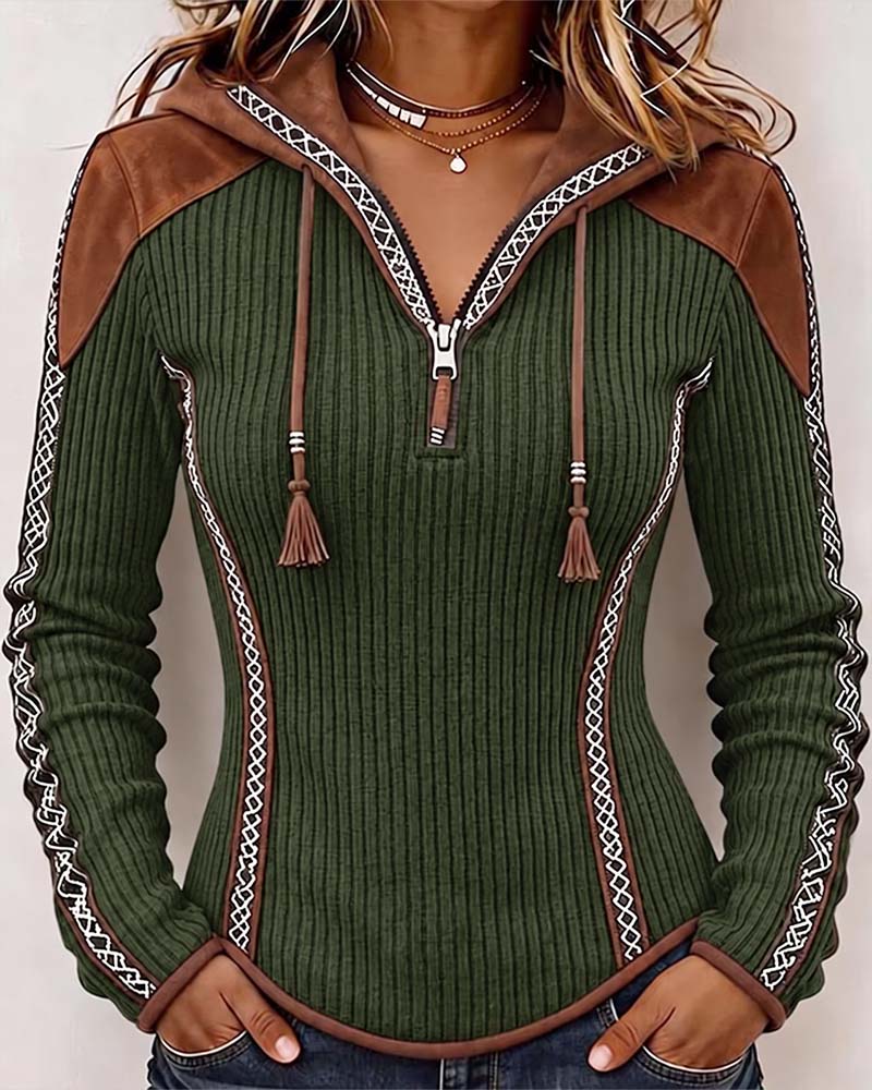 Hooded Zip Casual Top