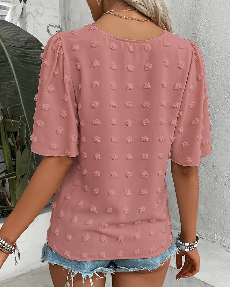 Spliced Jacquard Ruffle Sleeve Blouse