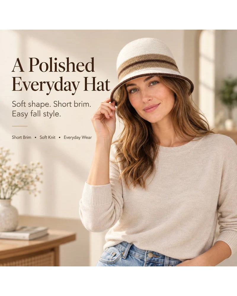 Women's Foldable Striped Cloche Bucket Hat