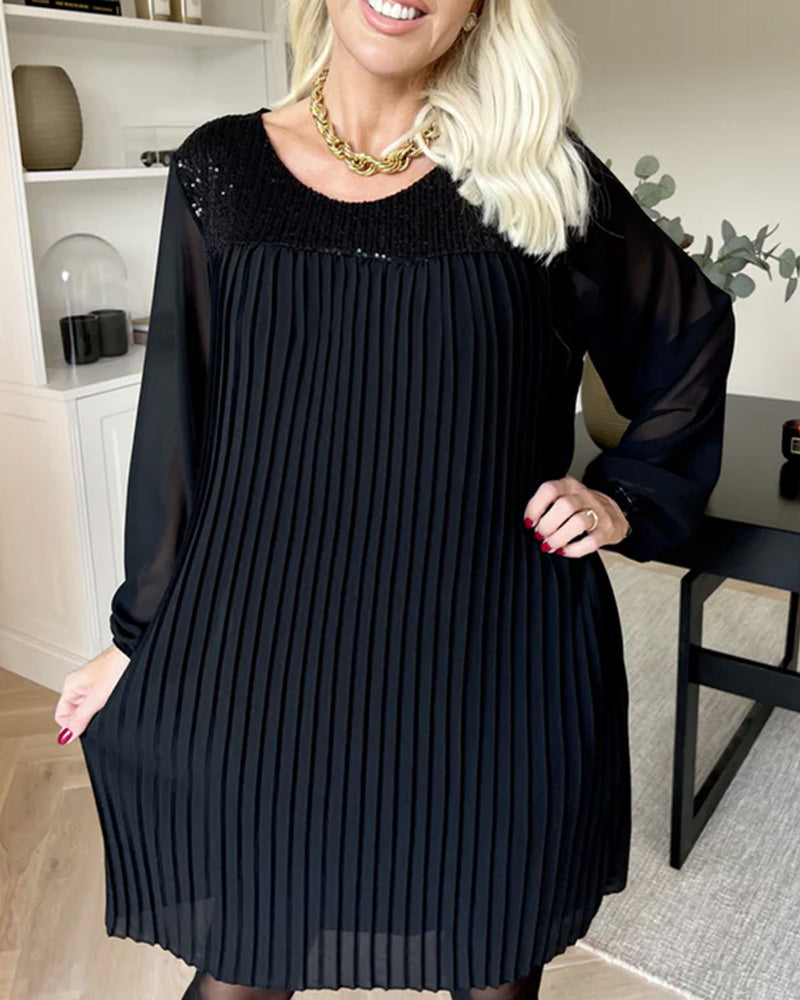 Pleated Round Neck Dress