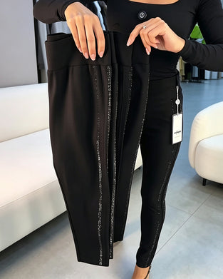 Fine Shimmering Slim Fit Stretch Pencil Pants