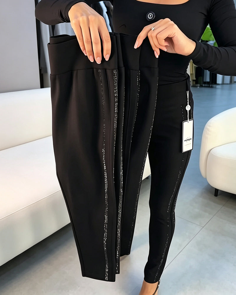 Fine Shimmering Slim Fit Stretch Pencil Pants