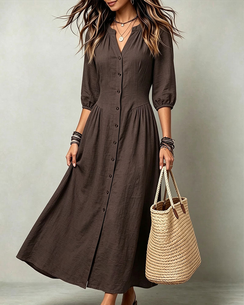 Short-Sleeve Vintage Cinched-Waist A-Line Dress