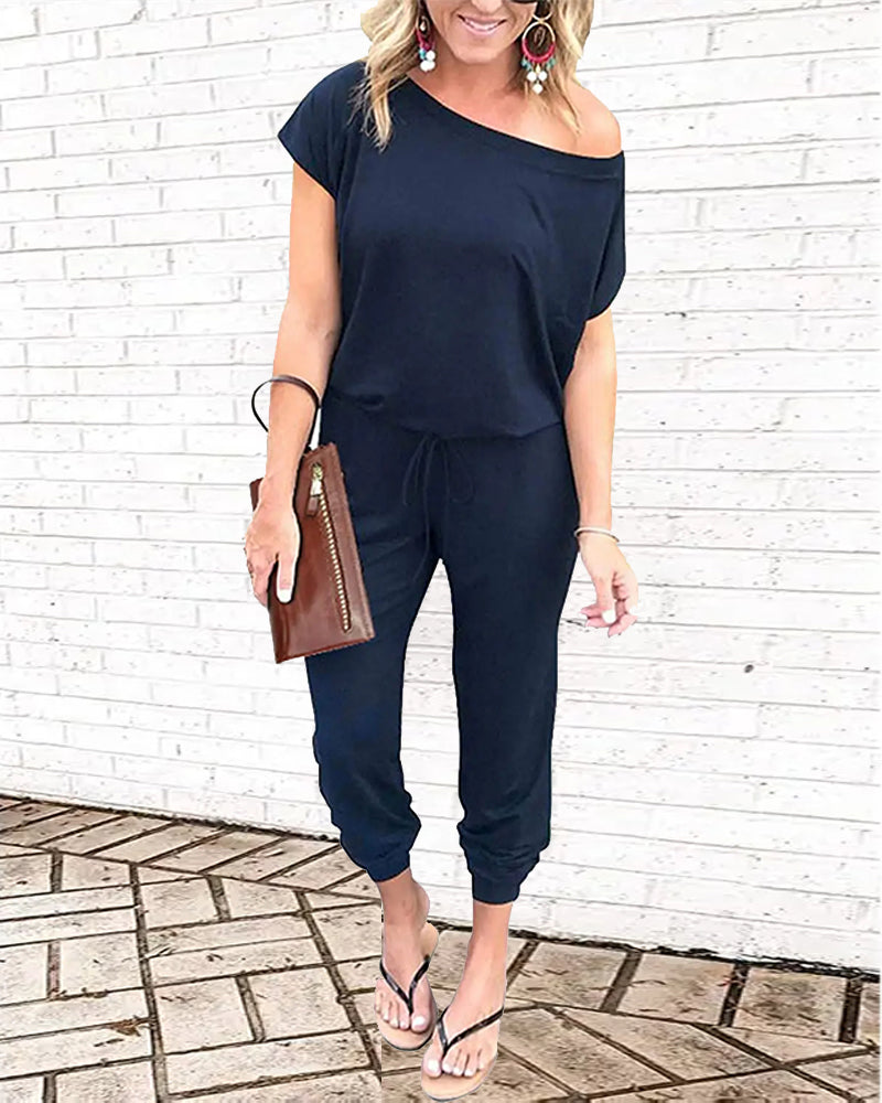 One-Shoulder Short Sleeve Jumpsuit