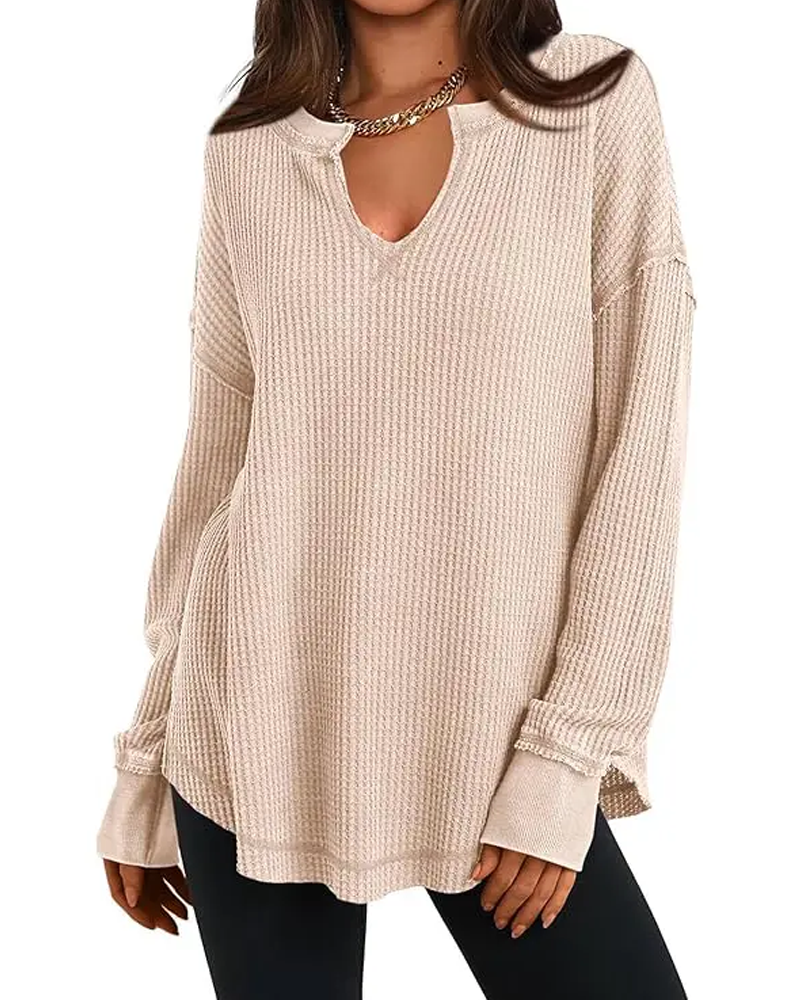Waffle Henley Long Sleeve Top