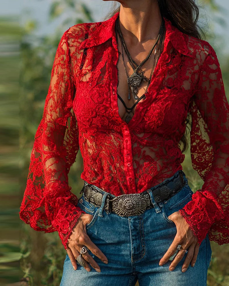 Solid Color Long-Sleeved Collared Shirt