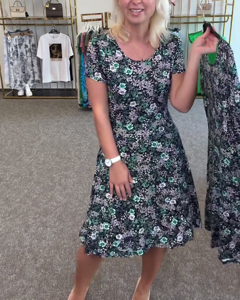 Aumora Temperament Slim Waist Printed Dress