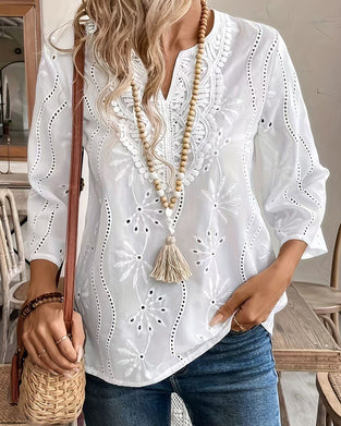 Casual Solid Color V-Neck Blouse
