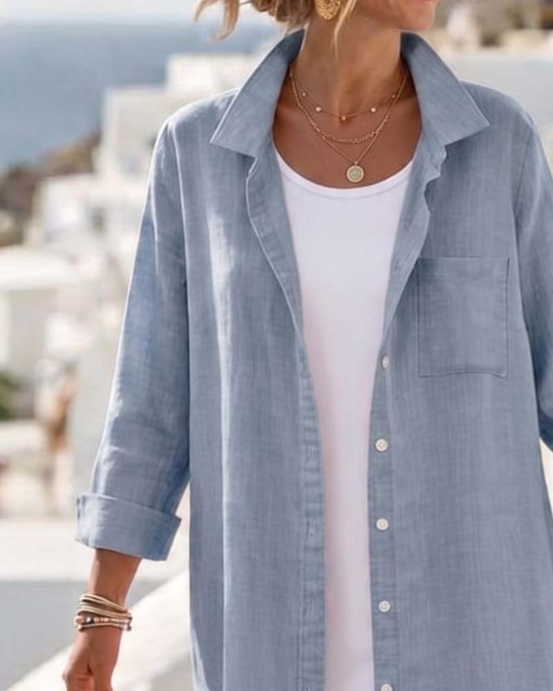 Lapel Button Long Shirt Dress