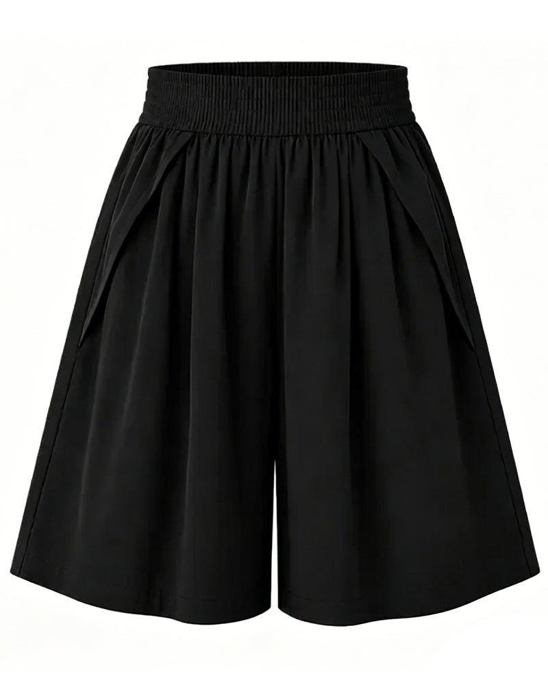 Elastic Waist Wide-Leg Shorts