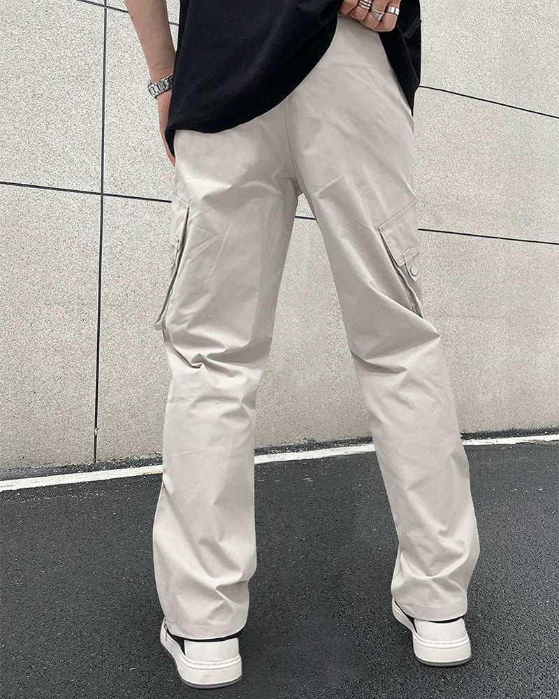Solid Color Zip Pocket Casual Men's Pants