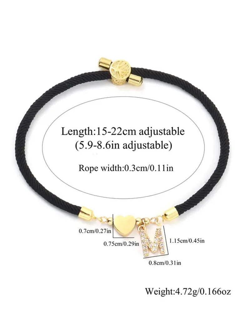 Initial Heart Charm Link Fashionable Bracelet