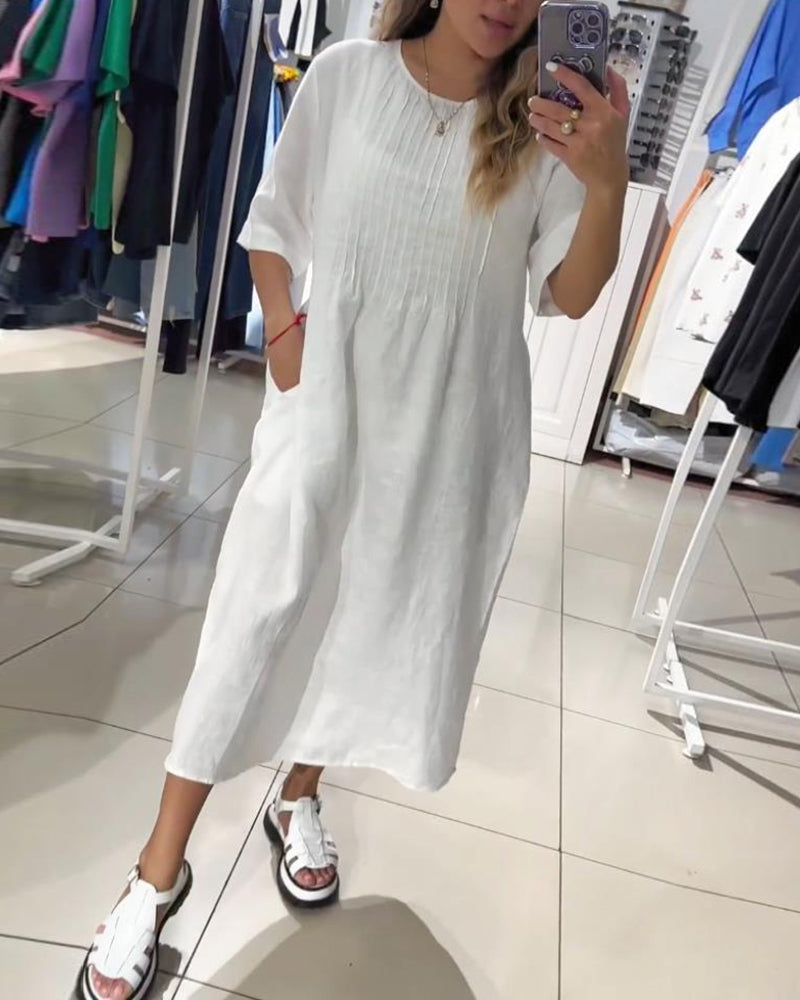 Casual solid color half sleeve loose dress