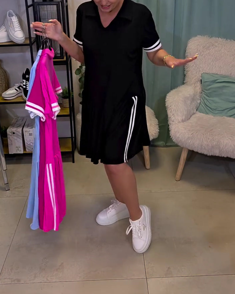 V-Neck Color-Blocked Sporty Dress