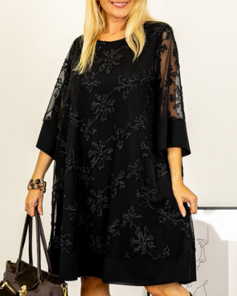 Solid Color Embroidered Round Neck Dress