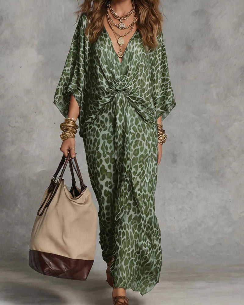 Trendy Leopard Batwing Sleeve Dress
