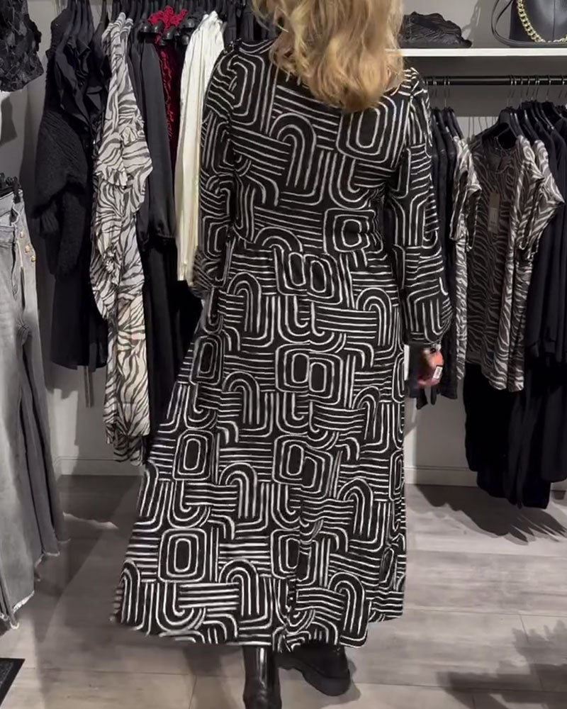 Lapel - collared Fashionable Printed Dress