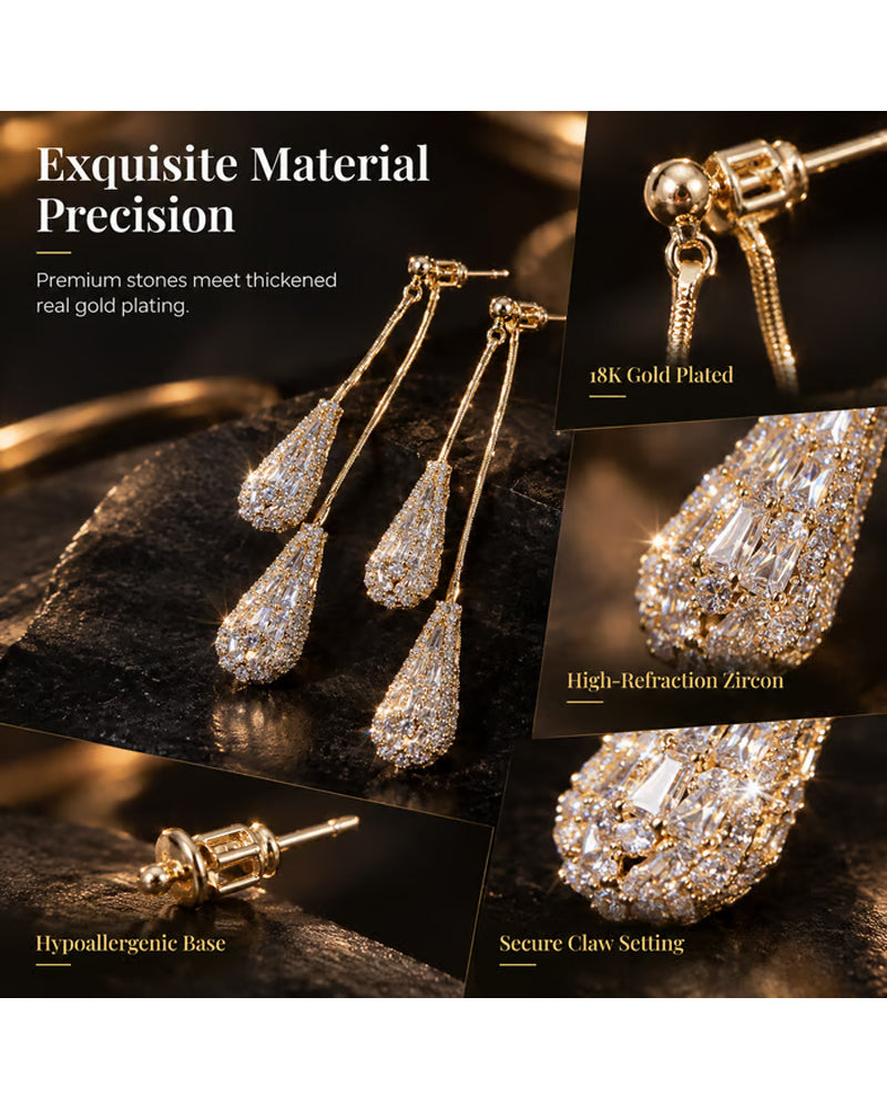 Elegant Zircon-Decorated Two-Way Teardrop Tassel Earrings for Women