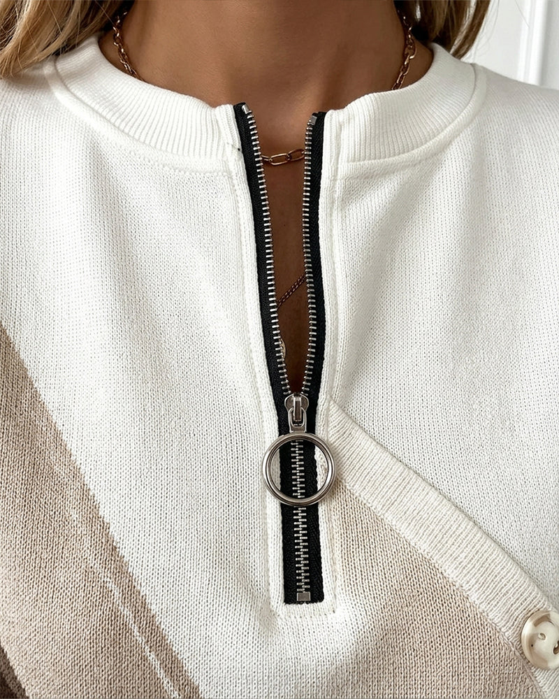 Colorblock Twill Button Half-Zip Sweatshirt