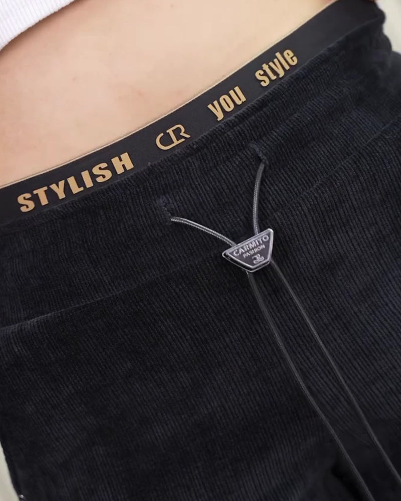 Drawstring Elastic Waist Corduroy Pants