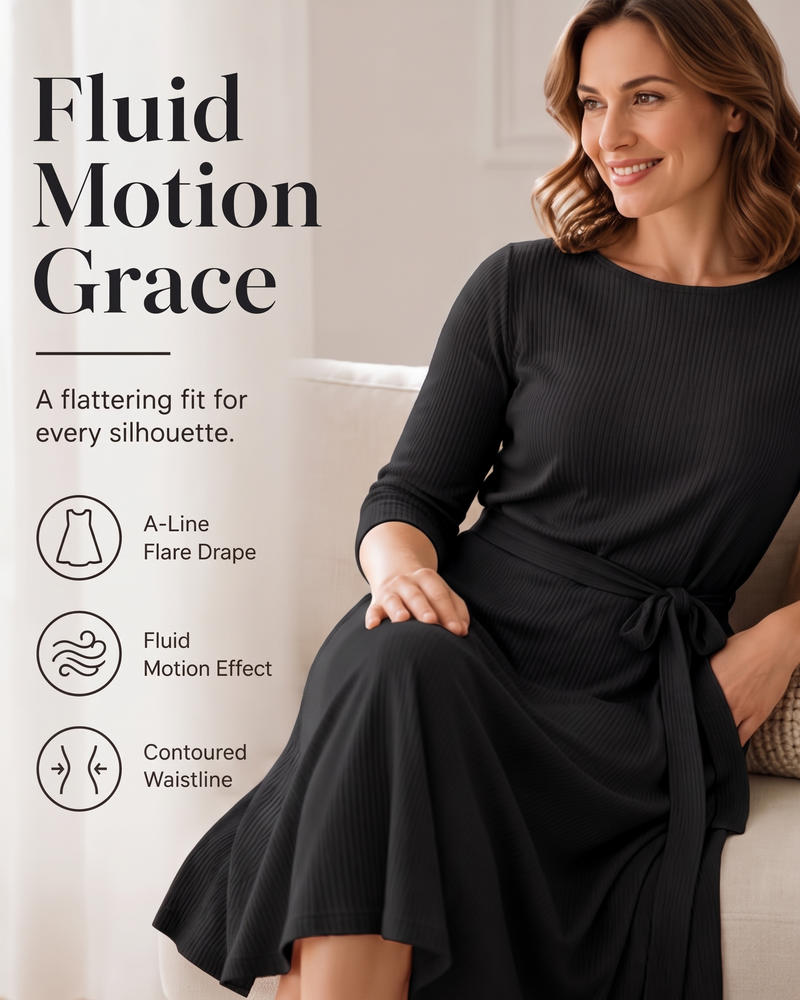 Long Sleeve Crew Neck A-Line Dress