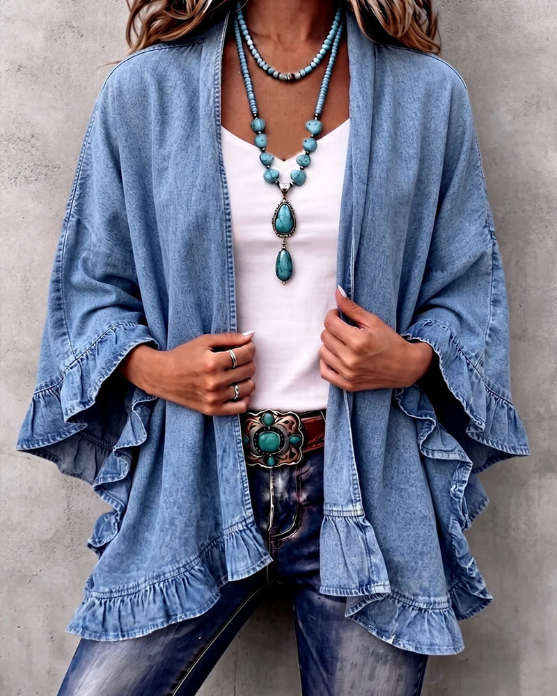 Denim Ruffle Loose Coat