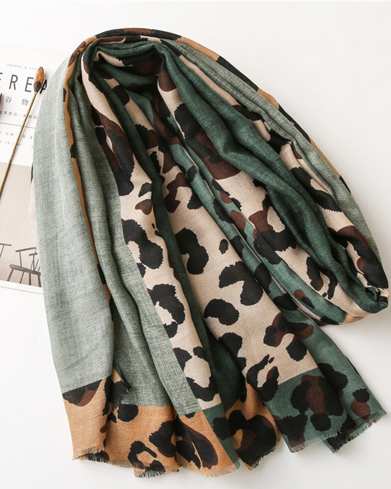 Women's Leopard Patchwork Print Fringe Shawl Scarf