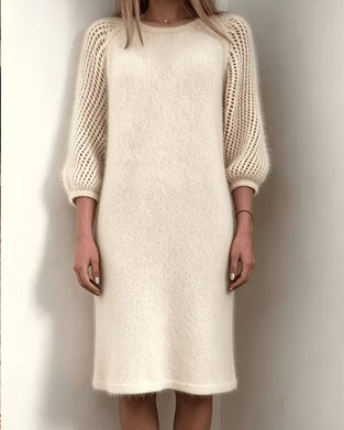 Crew Neck 3/4 Sleeve Sweater Dress