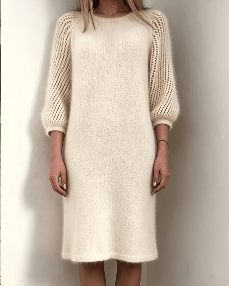Crew Neck 3/4 Sleeve Sweater Dress