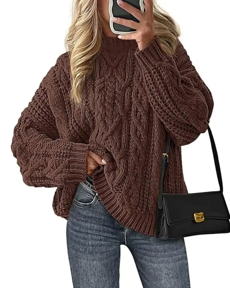 Loose Cable-Knit Crewneck Pullover