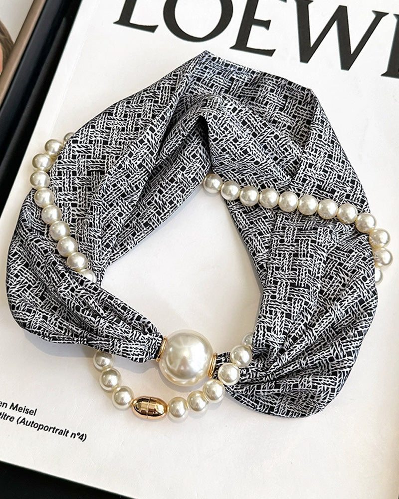 Long Pearl-Embellished Silk Necklace