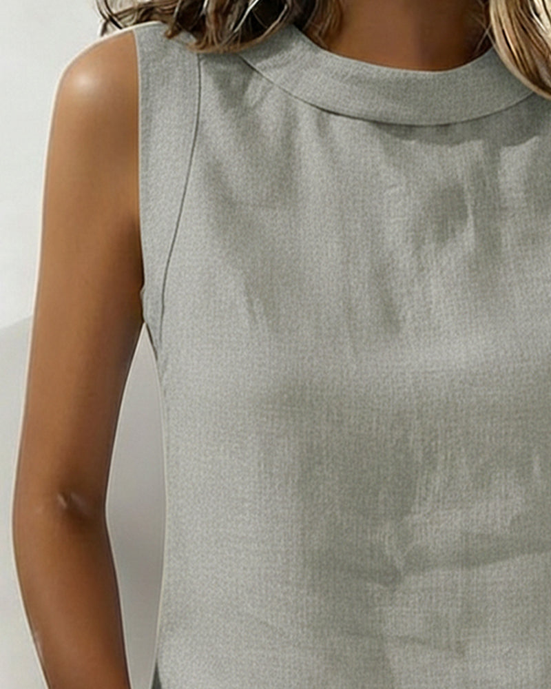 Collarless Sleeveless Elegant Blouse