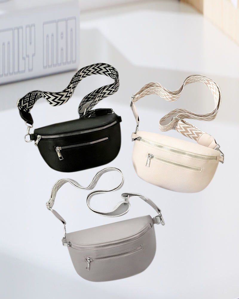 Zippered shoulder bag with contrast straps