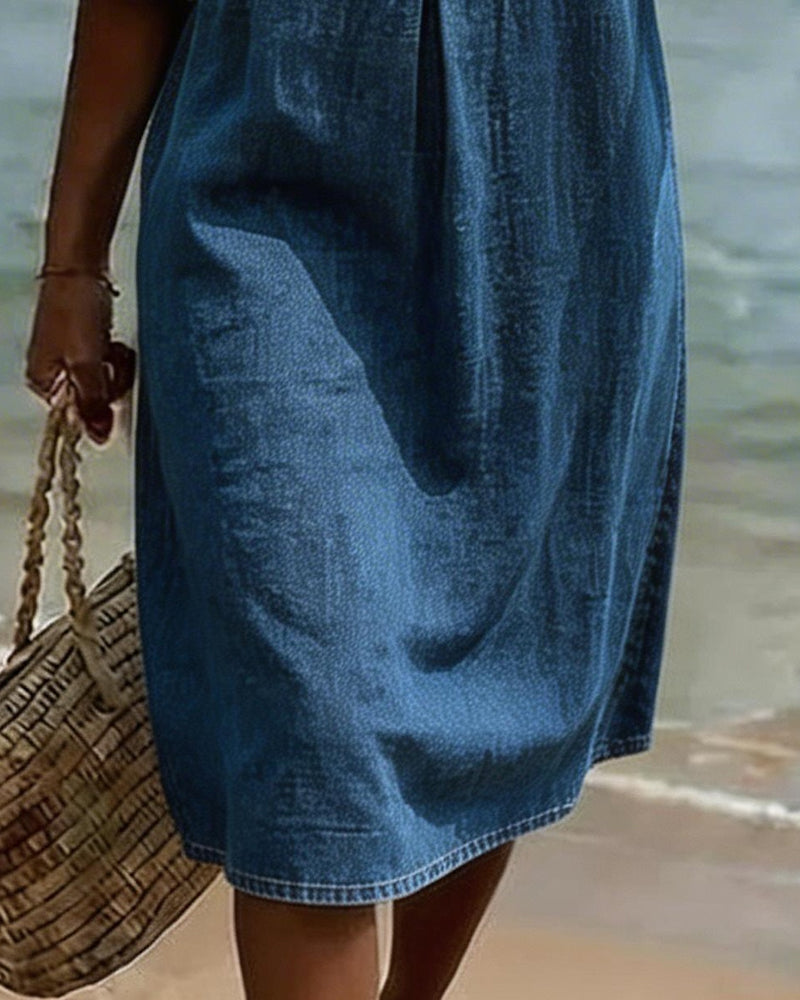 Lotus Leaf Sleeves Jeans Dress