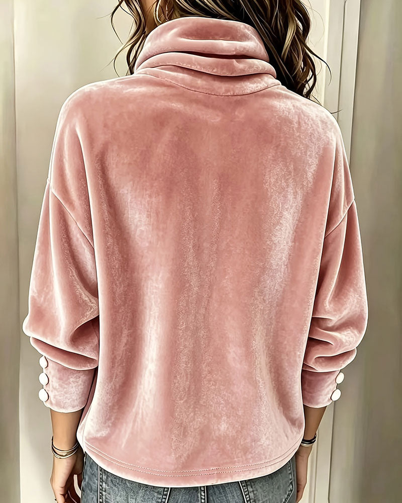 Solid Color High Neck Velvet Top