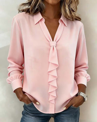 Ruffle Tie Long Sleeve Blouse