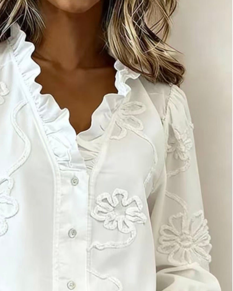 Ruffle Bubble Sleeve Blouse