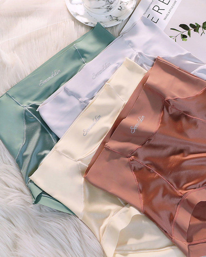 Women's High Waist Ice Silk Satin Seamless Sexy Hip Lift Tummy Control Panties
