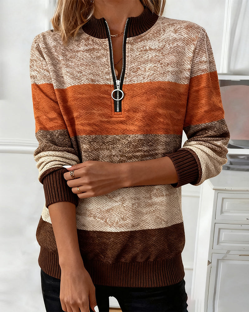 Stand-Up Collar Striped Sweatshirt