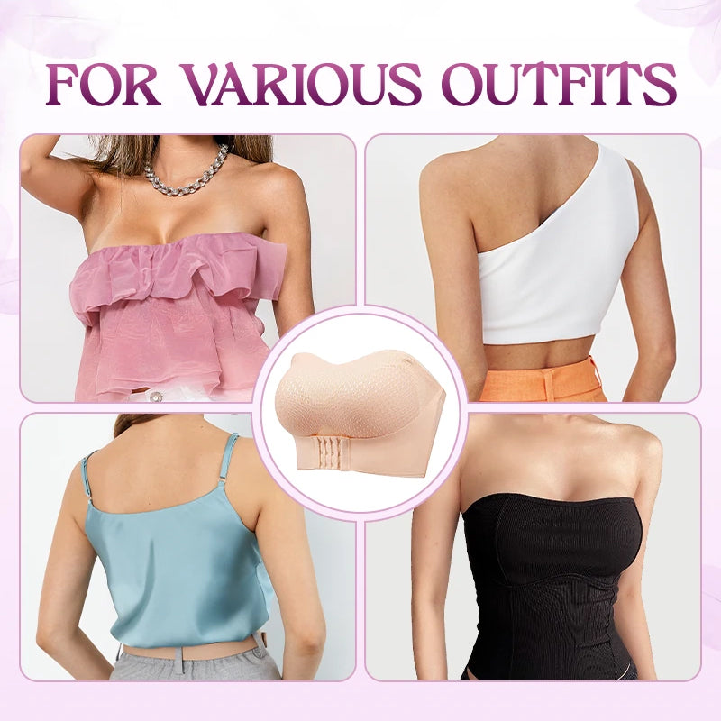 Non-Slip Comfort Strapless Push-Up Bra with Front Buckle
