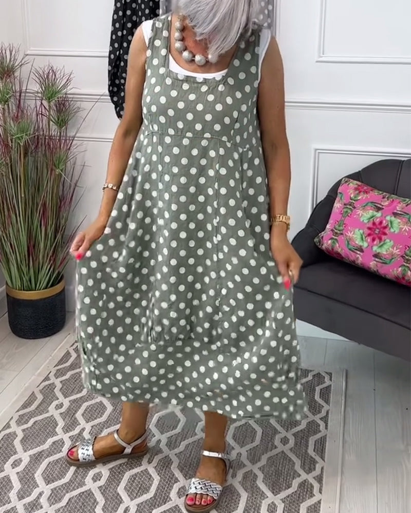 Sleeveless polka dot print casual dress