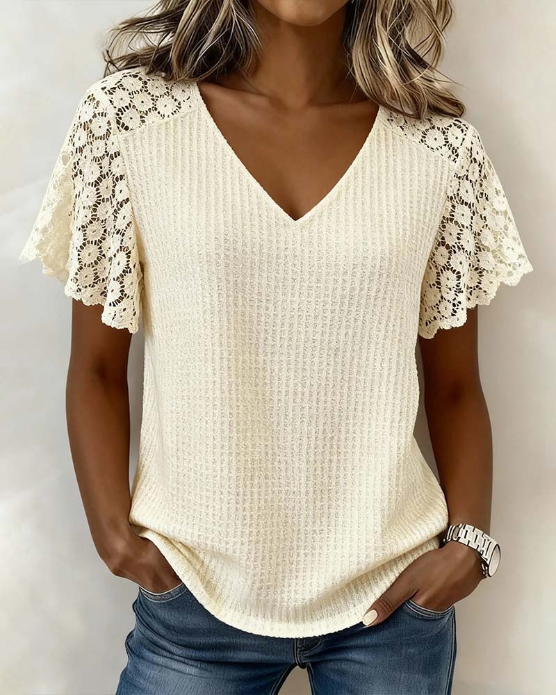 Waffle Panel Lace Top