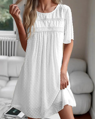 Casual Lace Short-Sleeved Round Neck Dress