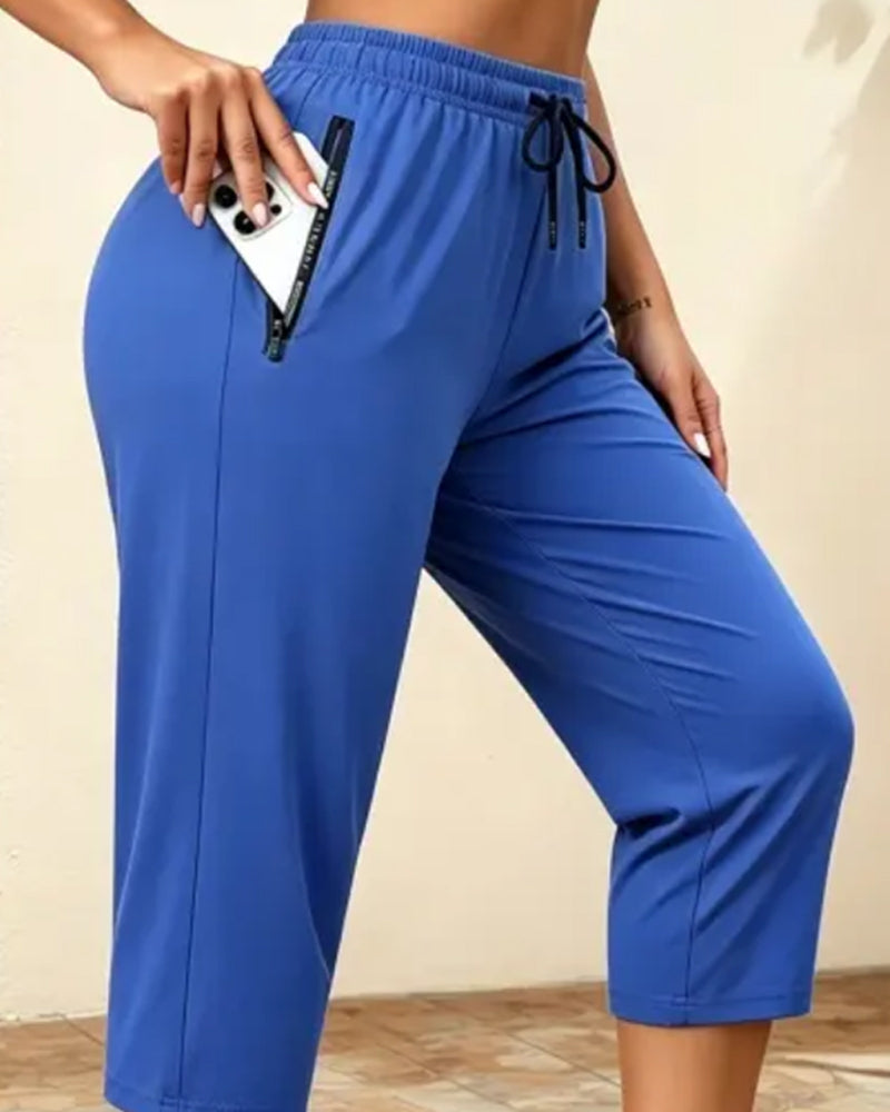 Drawstring Quick Dry Cropped Sports Pants